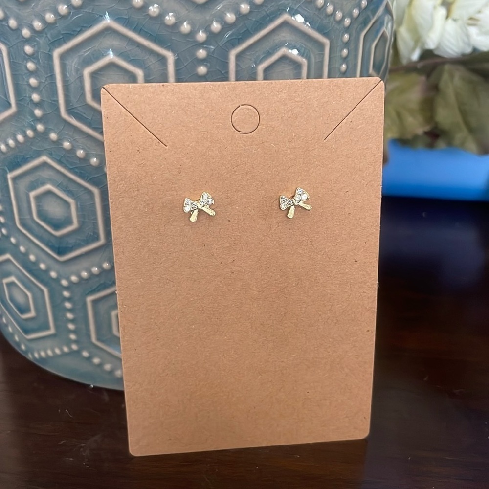 Tiny Gold and CZ “Bow” Earrings